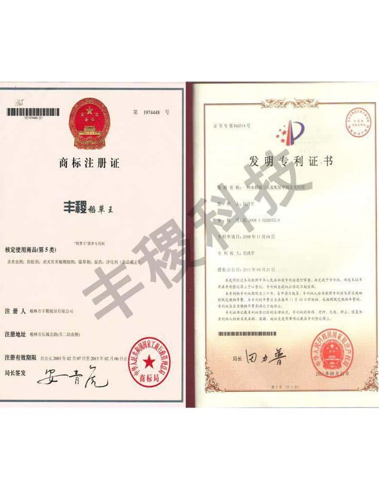 稻草王商标证书专利证书
